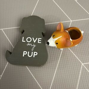 Dog home decor bundle - Corgi succulent planter & Love my Pup wooden sign